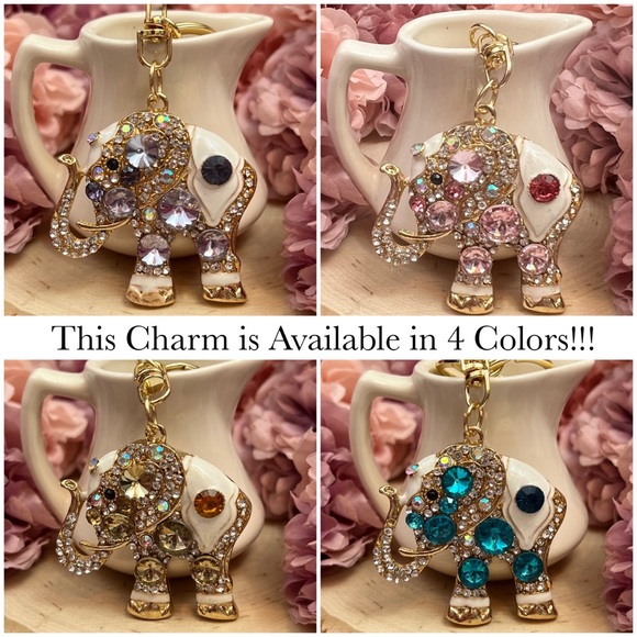 Gorgeous Ornate Pink Crystal Elephant Keychain Charm - Picture 14 of 15